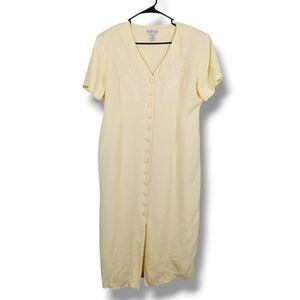Vintage Pour Soie Midi Dress 16 Linen‎ Blend Shoulder Pads Cottagecore Cabincore
